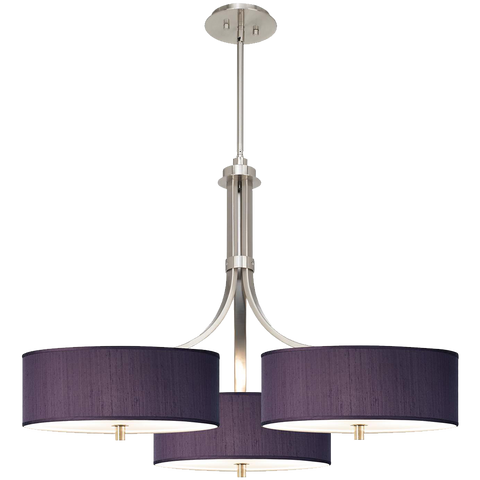 Eggplant Faux Silk 36wide Triple Shade Pendant